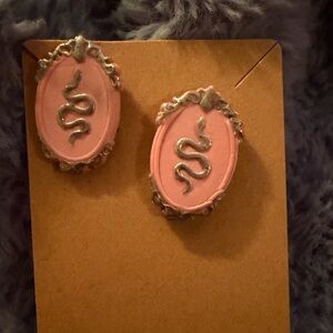 Pink Snake Cameo Handmade Polymer Clay Earrings